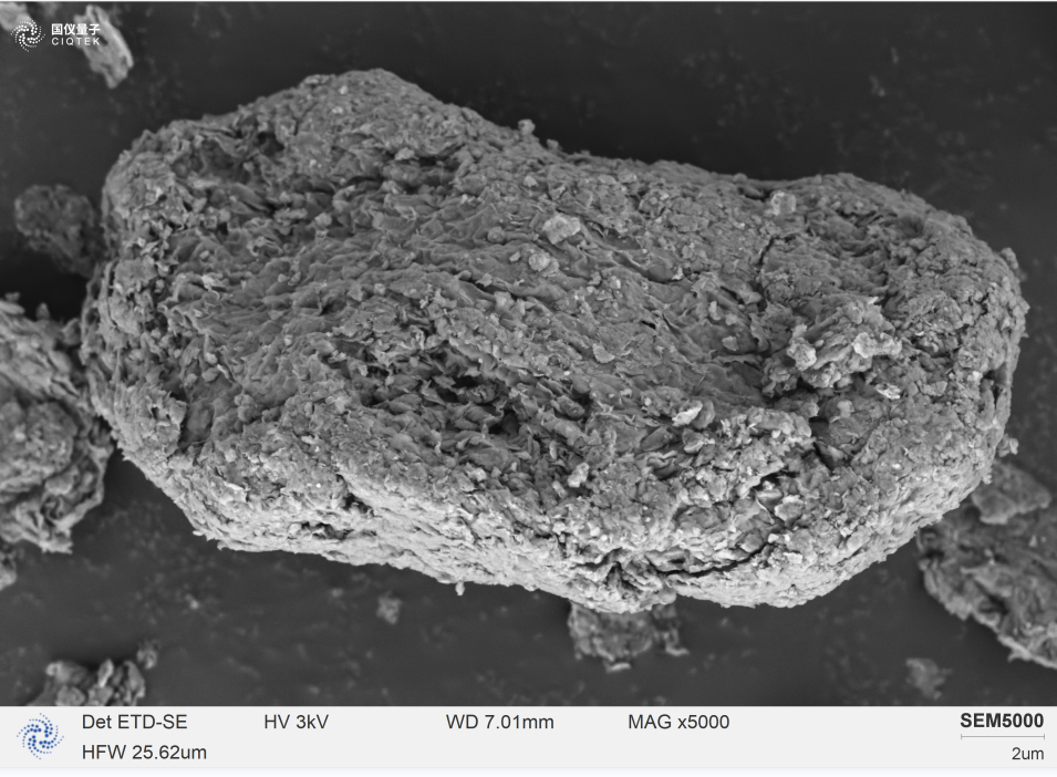 SEM5000 a observé de fines masses cristallines lamellaires attachées à la surface de la montmorillonite.