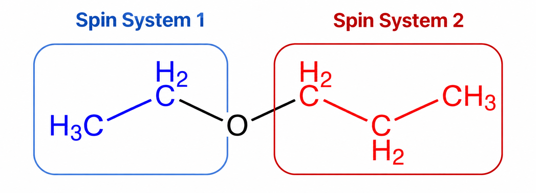 Two separate spin systems illustrating J-coupling connectivity across an oxygen atom in TOCSY